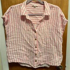 beachlunchlounge Pink and White Striped Button Down Shirt
